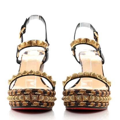 Christian Louboutin Nappa Silk Leopard Pira Ryad 110 Wedge Sandals 40 Black Marron 2 of 9