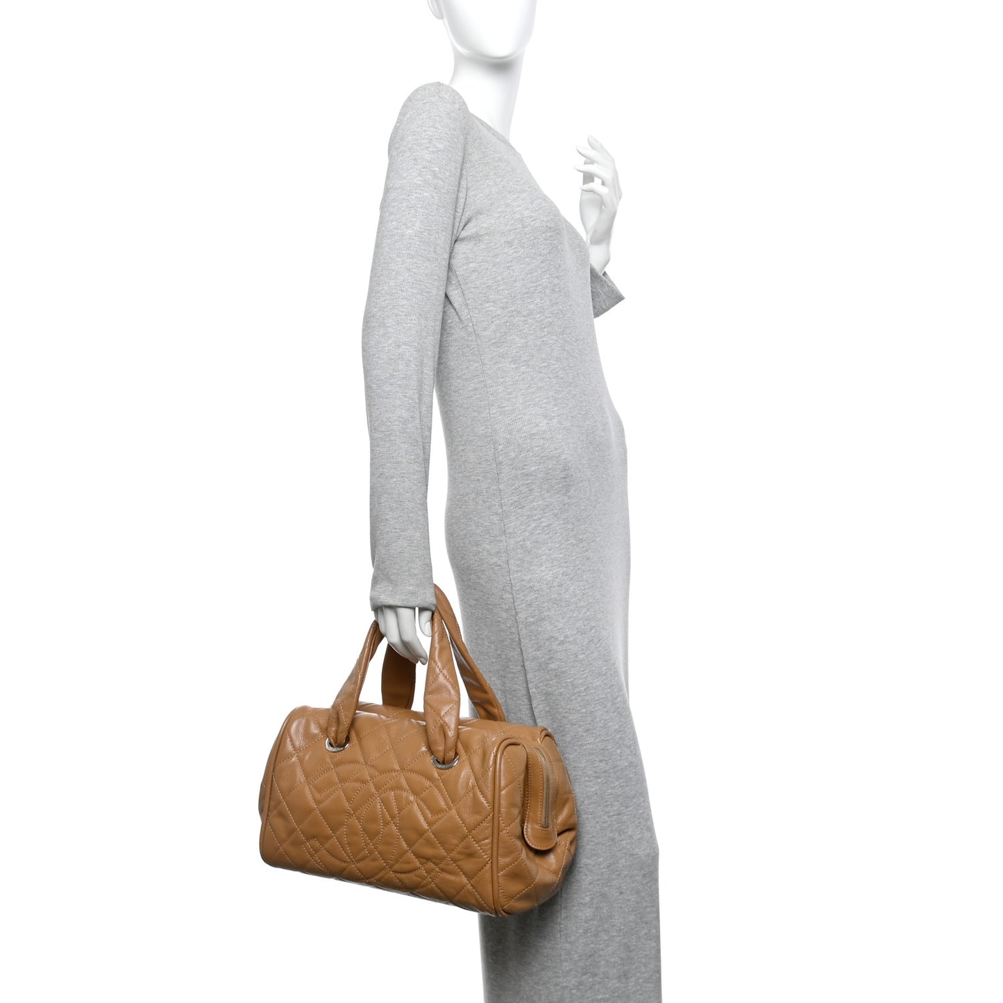 Caviar Quilted CC Timeless Bowler Dark Beige