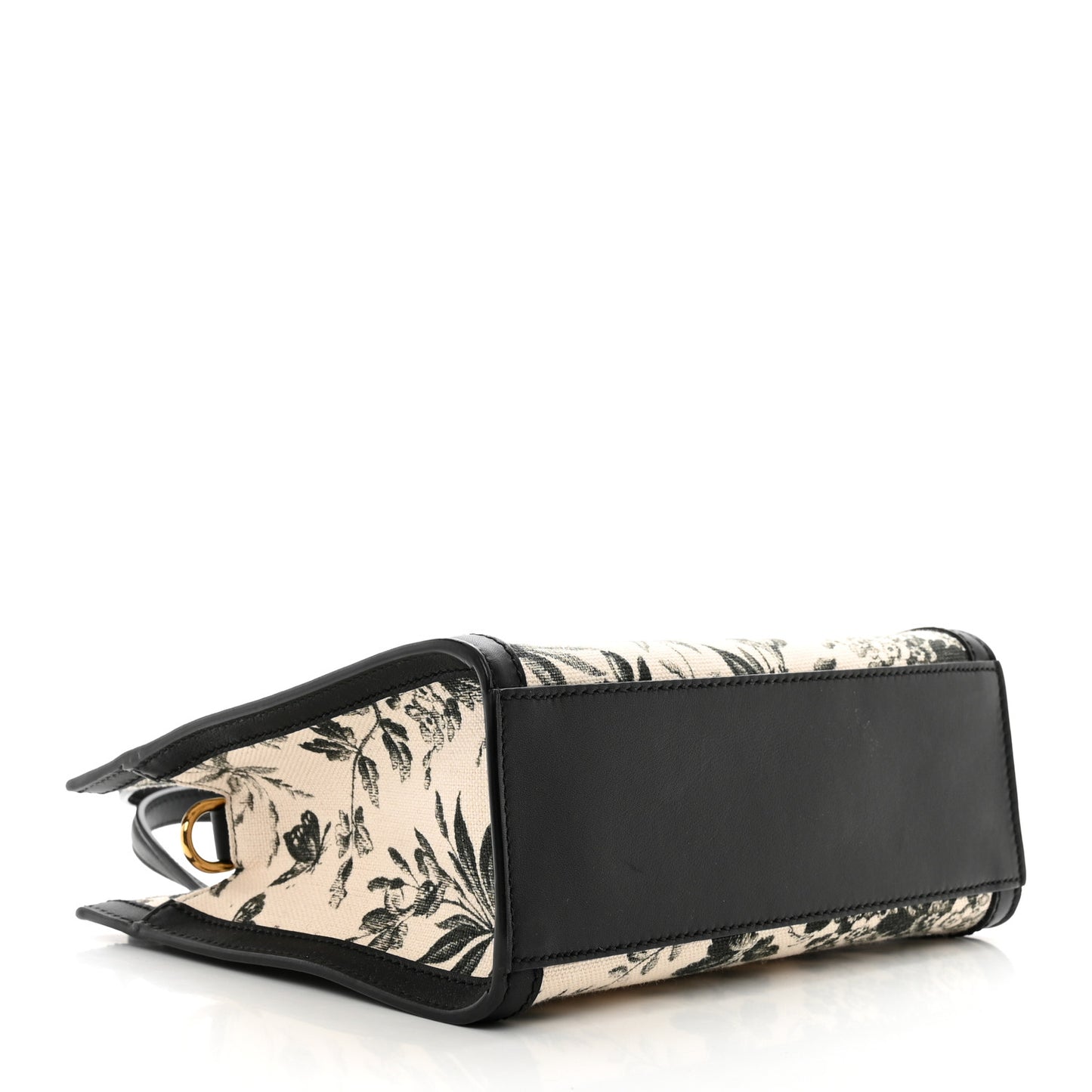 Canvas Herbarium Print Ribbon Top Handle Bag Black