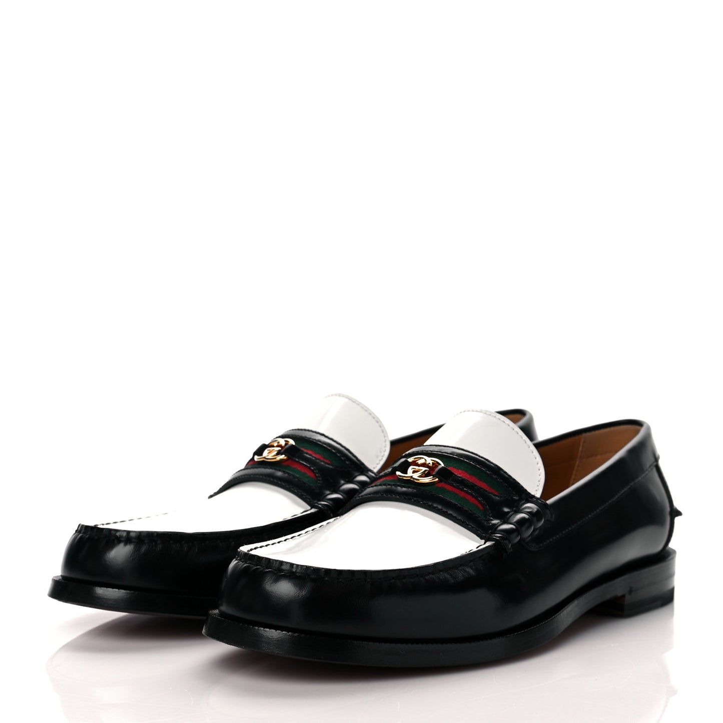 Calfskin Web Mens Interlocking GG Loafers 10.5 White Black