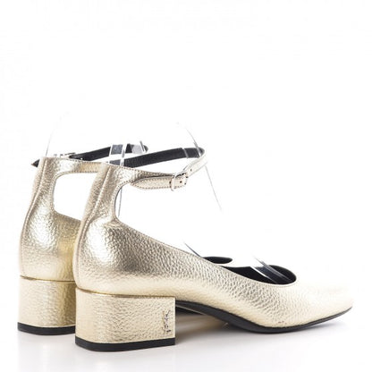 Saint Laurent Metallic Calfskin Babies 40 Ankle Strap Pumps 37 Gold 4 of 14