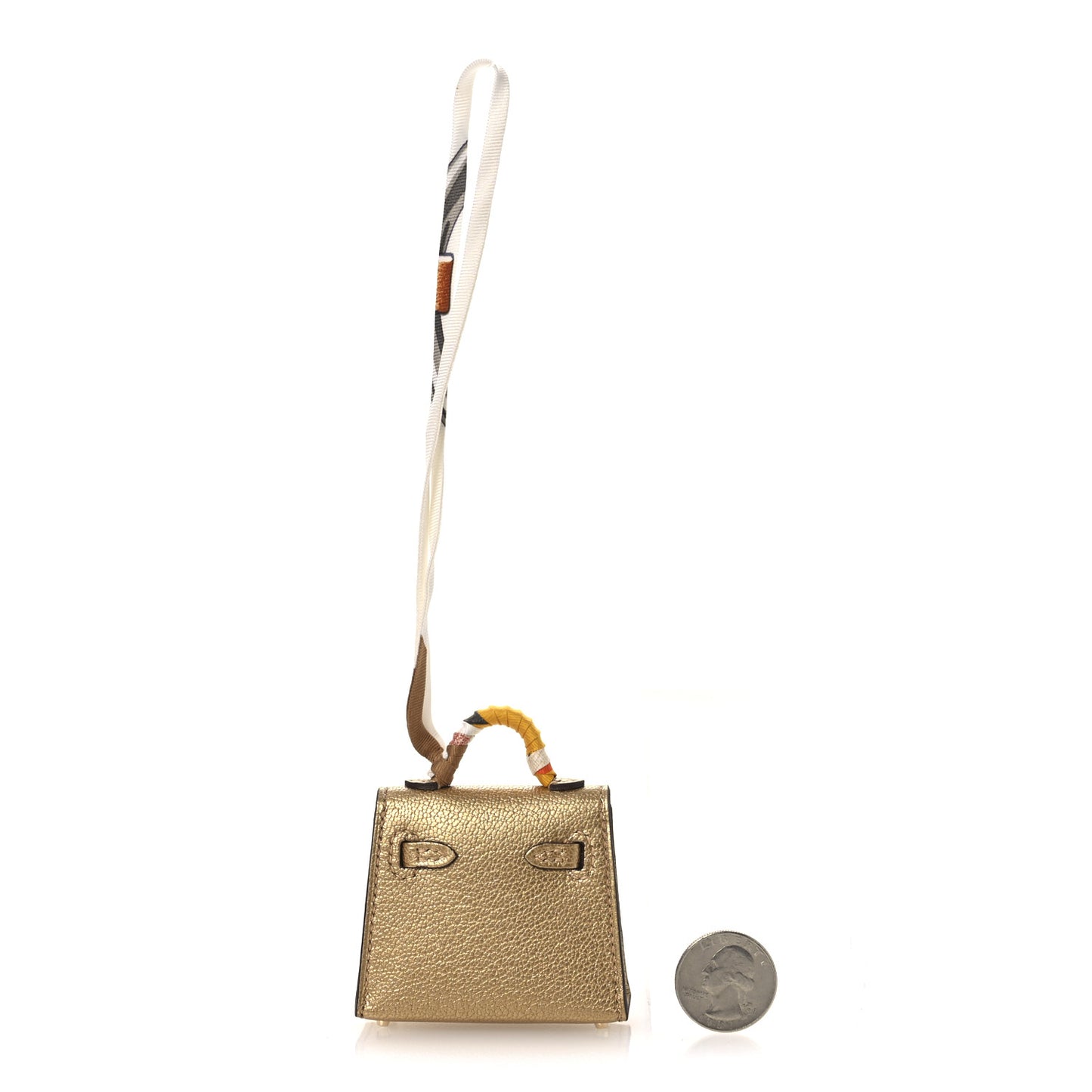 Metallic Chevre Chamkilight Mini Kelly Twilly Bag Charm Dore