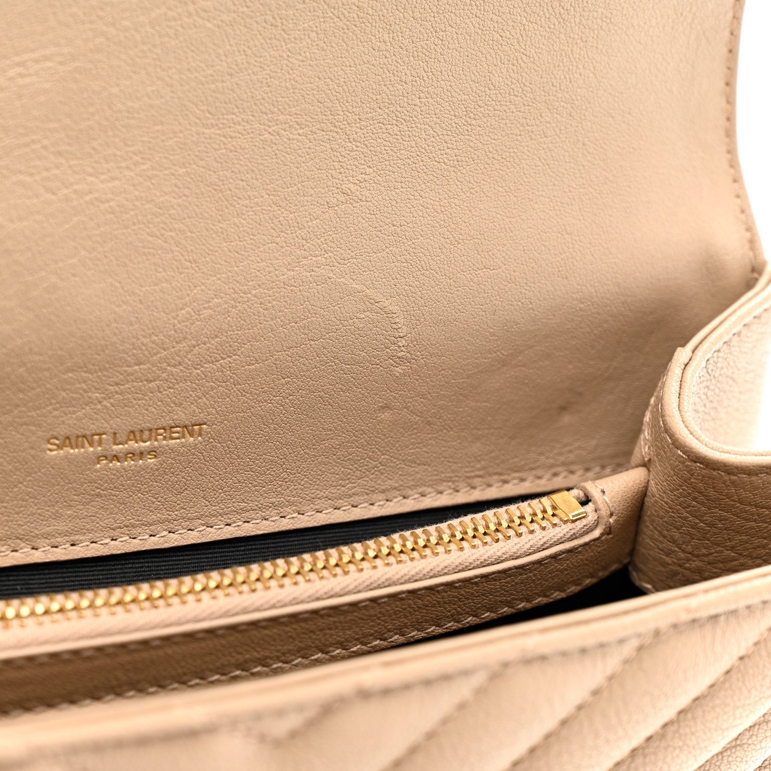 Saint Laurent Sheepskin Matelasse Chevron Monogram Medium College Bag Dark Beige 12 of 12