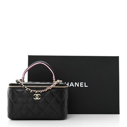 Chanel Lambskin Quilted Small Top Handle Vanity Case With Chain Black Lilac 13 of 13