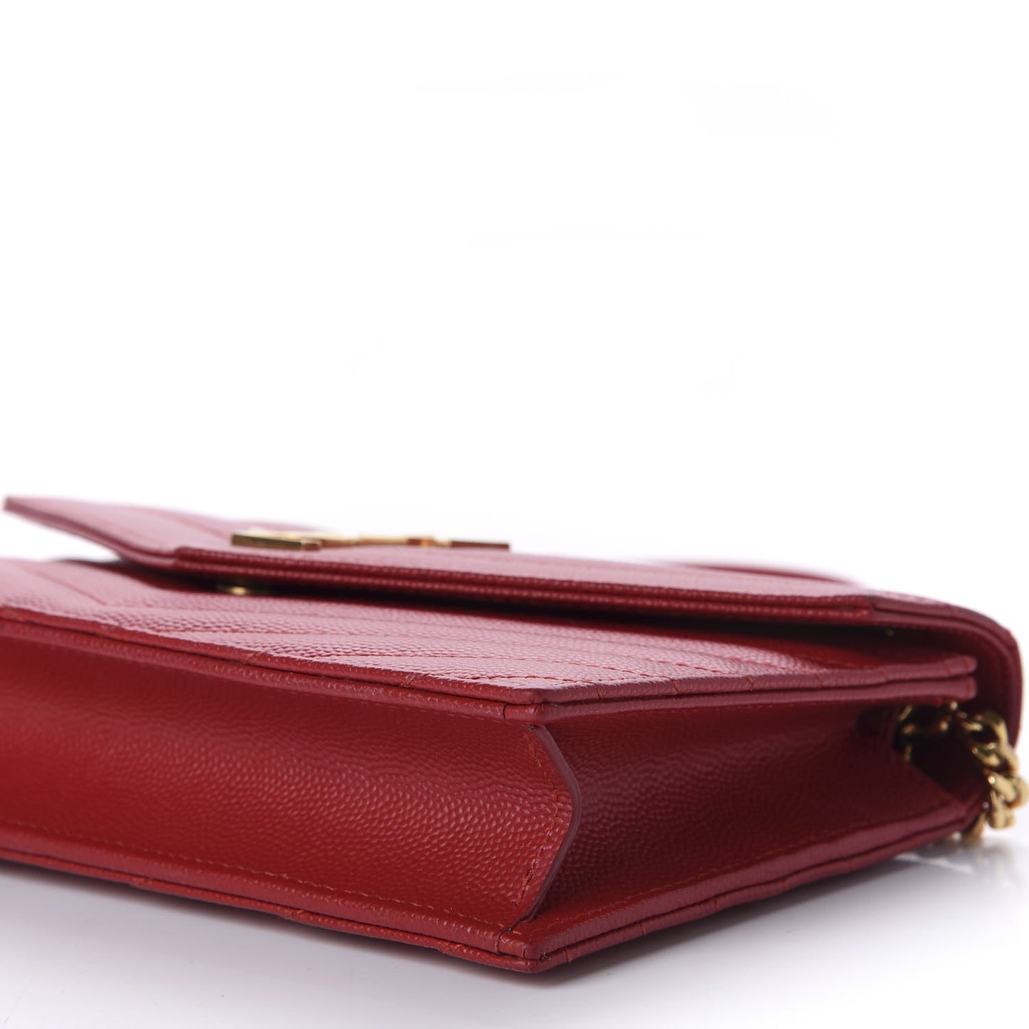 Grain De Poudre Matelasse Chevron Monogram Envelope Chain Wallet New Red