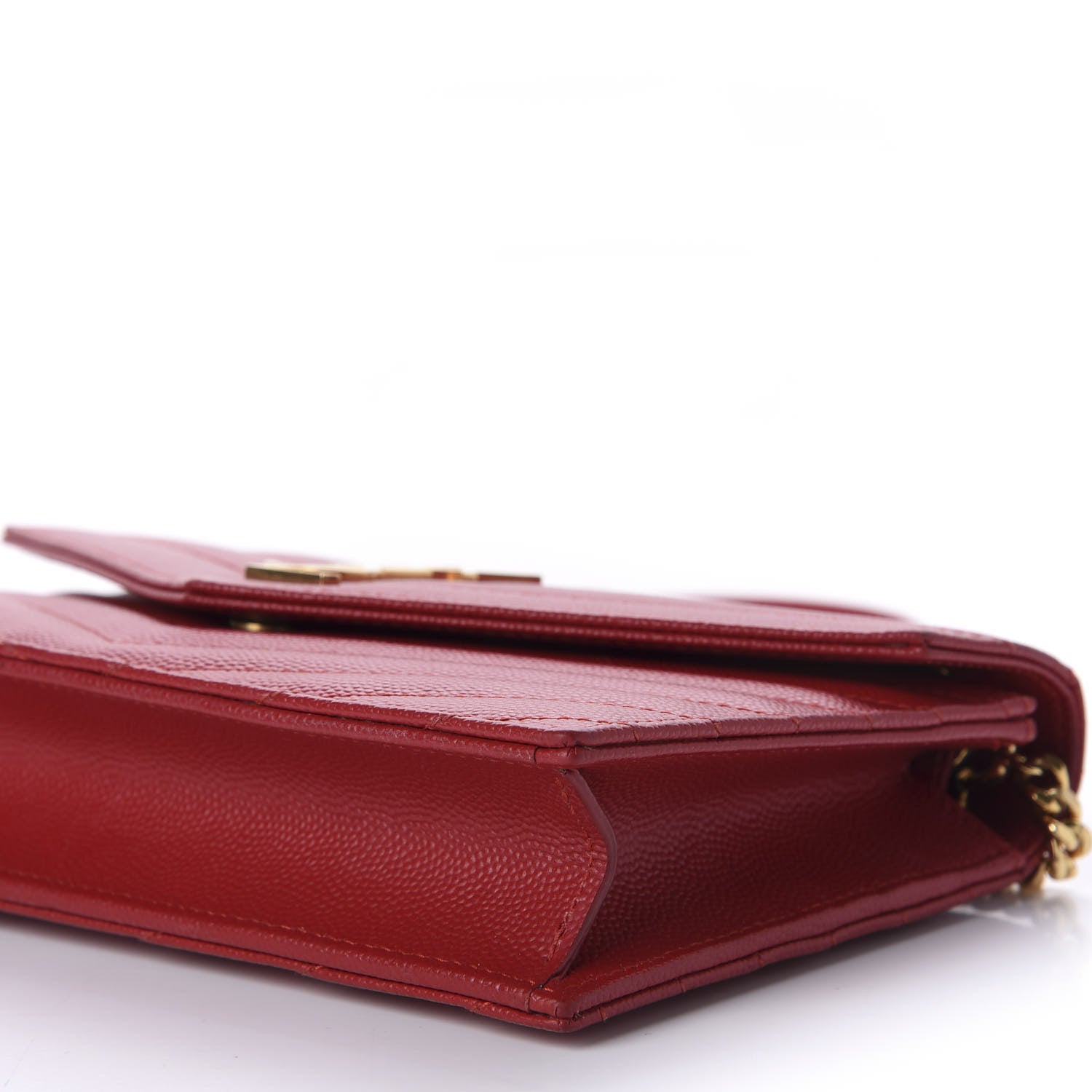 Saint Laurent Grain De Poudre Matelasse Chevron Monogram Envelope Chain Wallet New Red 7 of 11