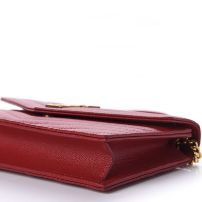 Saint Laurent Grain De Poudre Matelasse Chevron Monogram Envelope Chain Wallet New Red 7 of 11