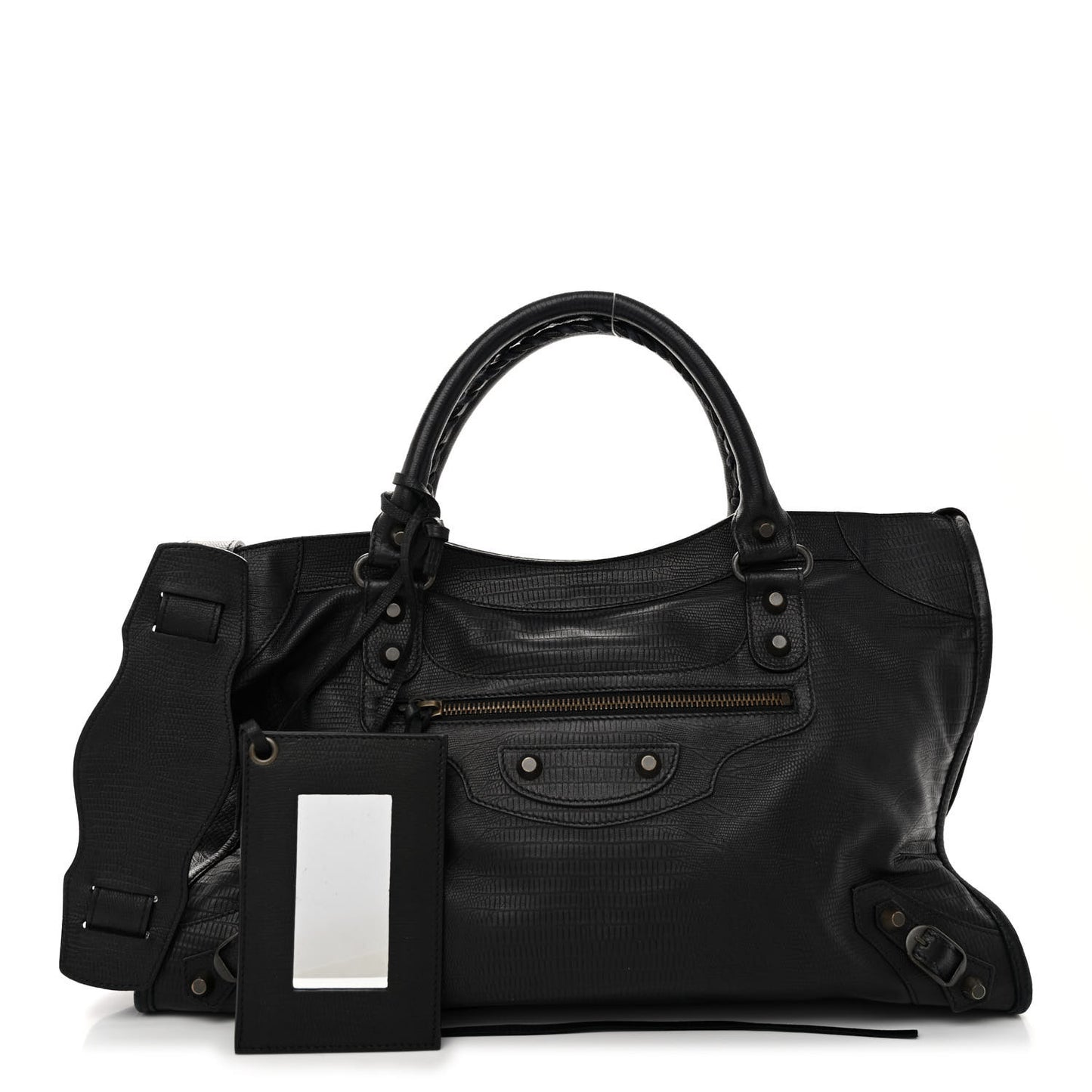 Calfskin Lizard Embossed Classic Hardware City Black