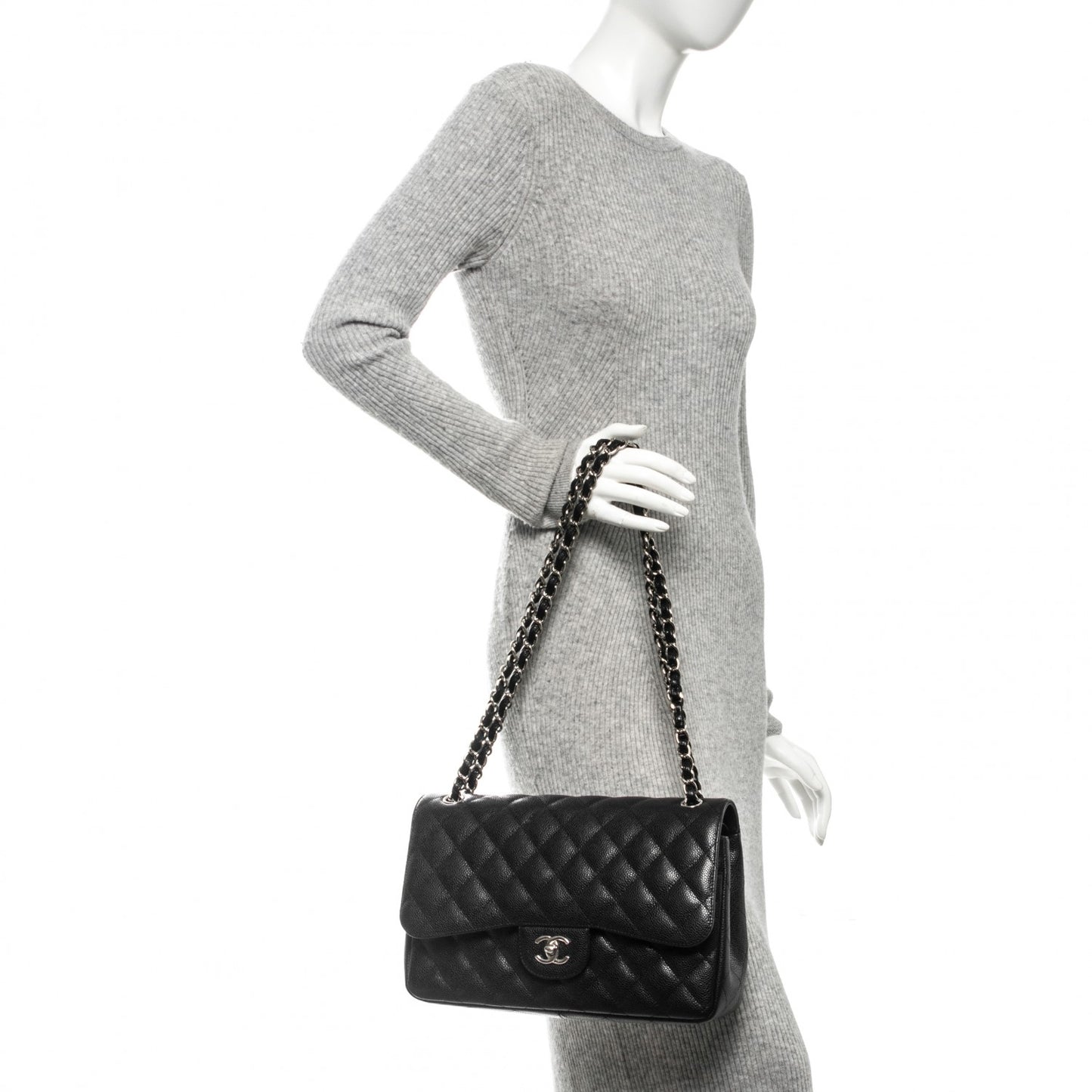 Caviar Quilted Jumbo Double Flap Black