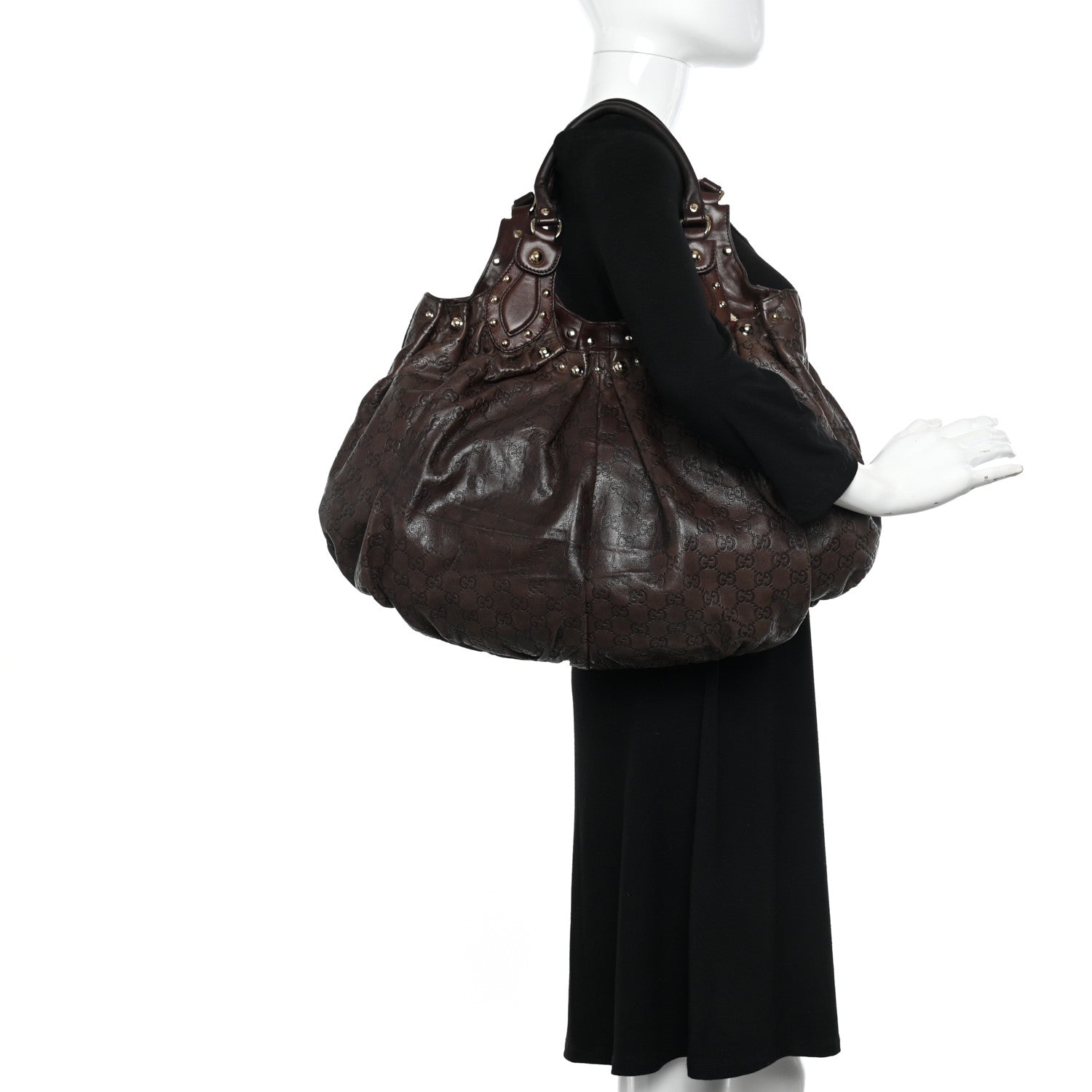 Gucci Guccissima Studded Pelham Shoulder Bag Dark Brown 2 of 15