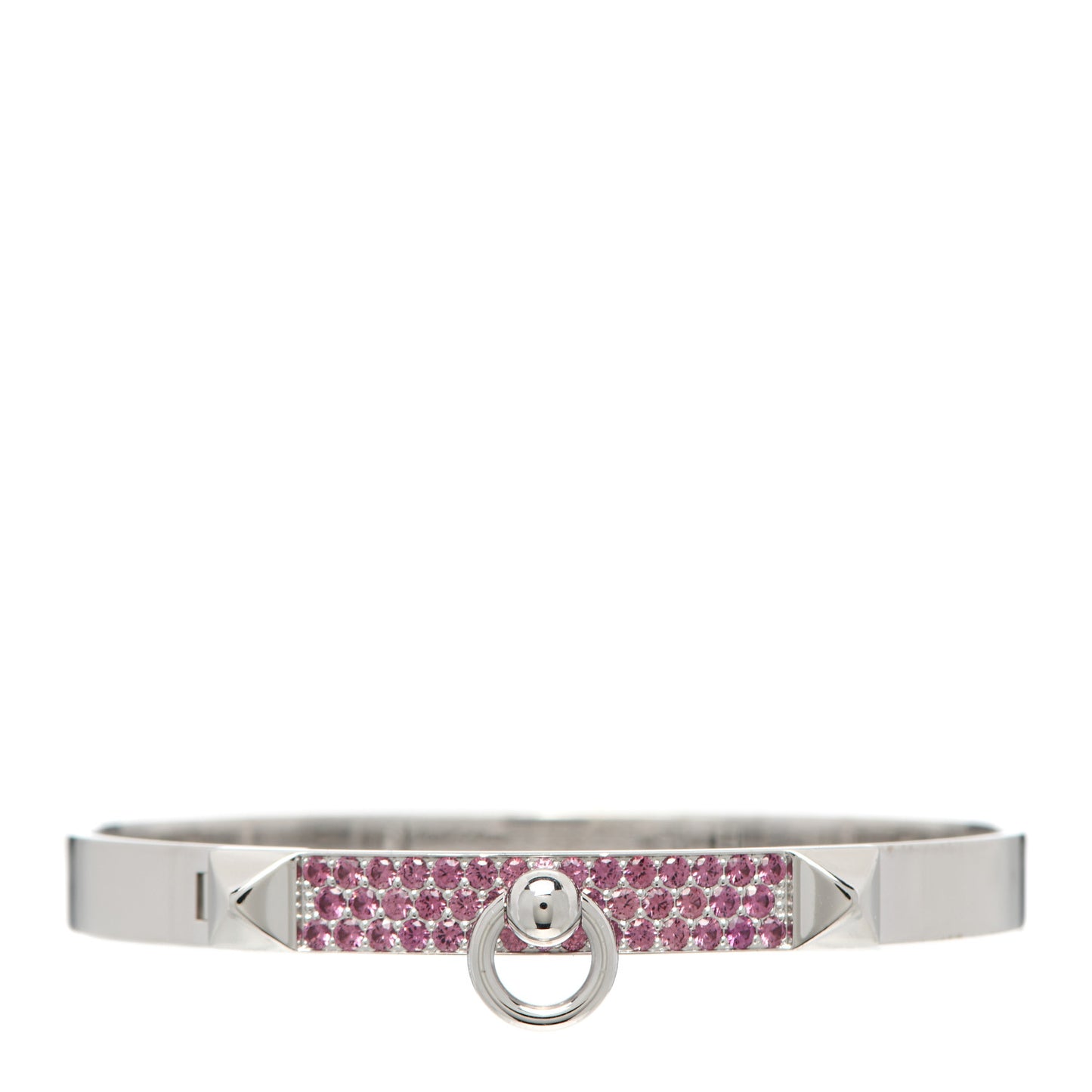 18K White Gold Pink Rhodolite PM Collier De Chien Pave Bracelet SH