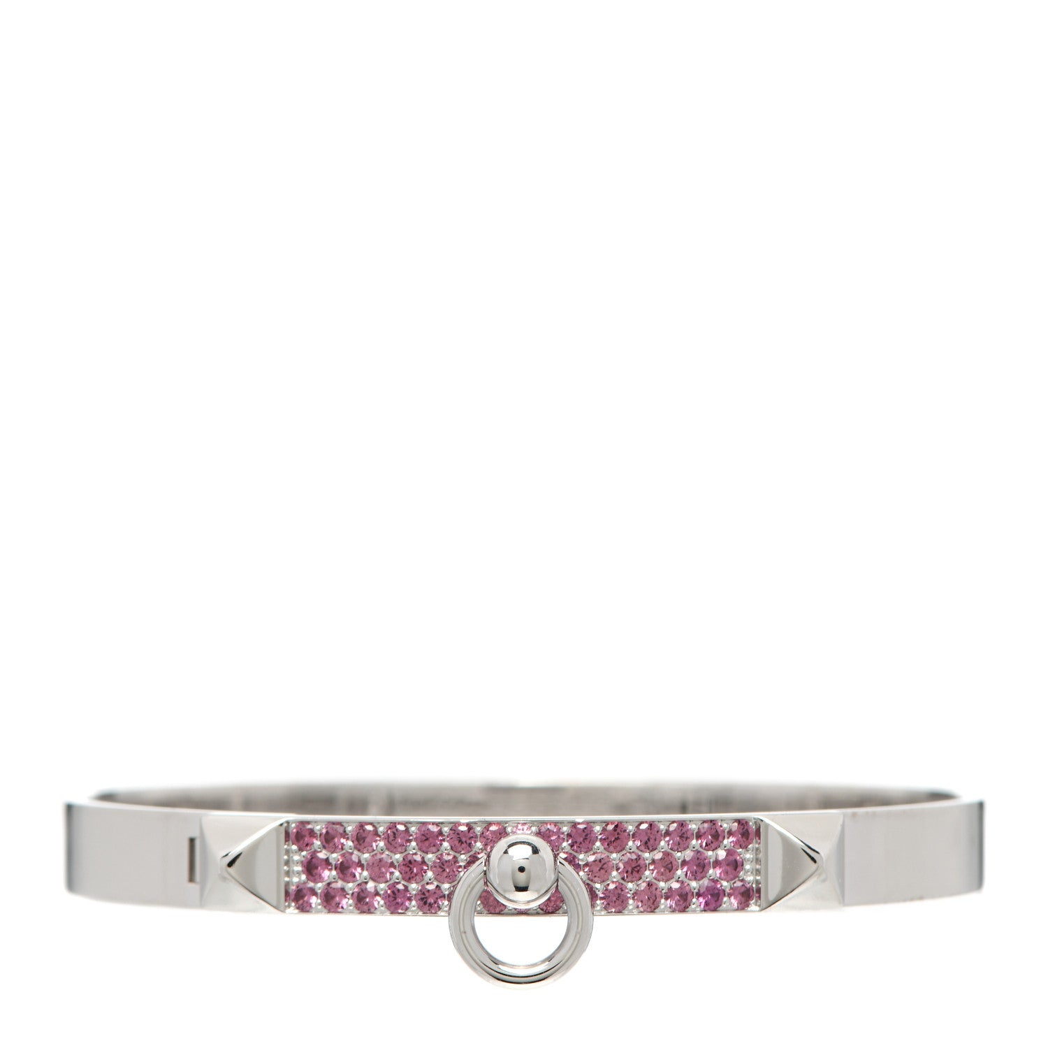 Hermes 18K White Gold Pink Rhodolite PM Collier De Chien Pave Bracelet SH 1 of 4