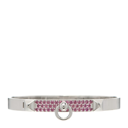 Hermes 18K White Gold Pink Rhodolite PM Collier De Chien Pave Bracelet SH 1 of 4
