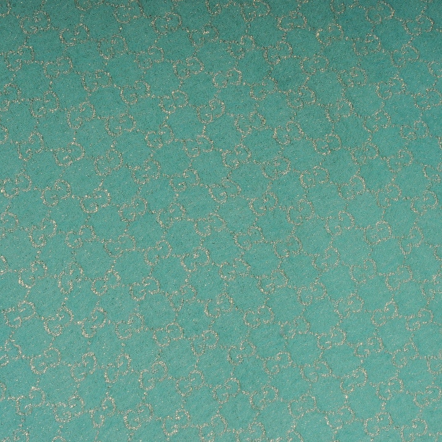 Wool Silk Jacquard Monogram Fringe Scarf Aqua Gold
