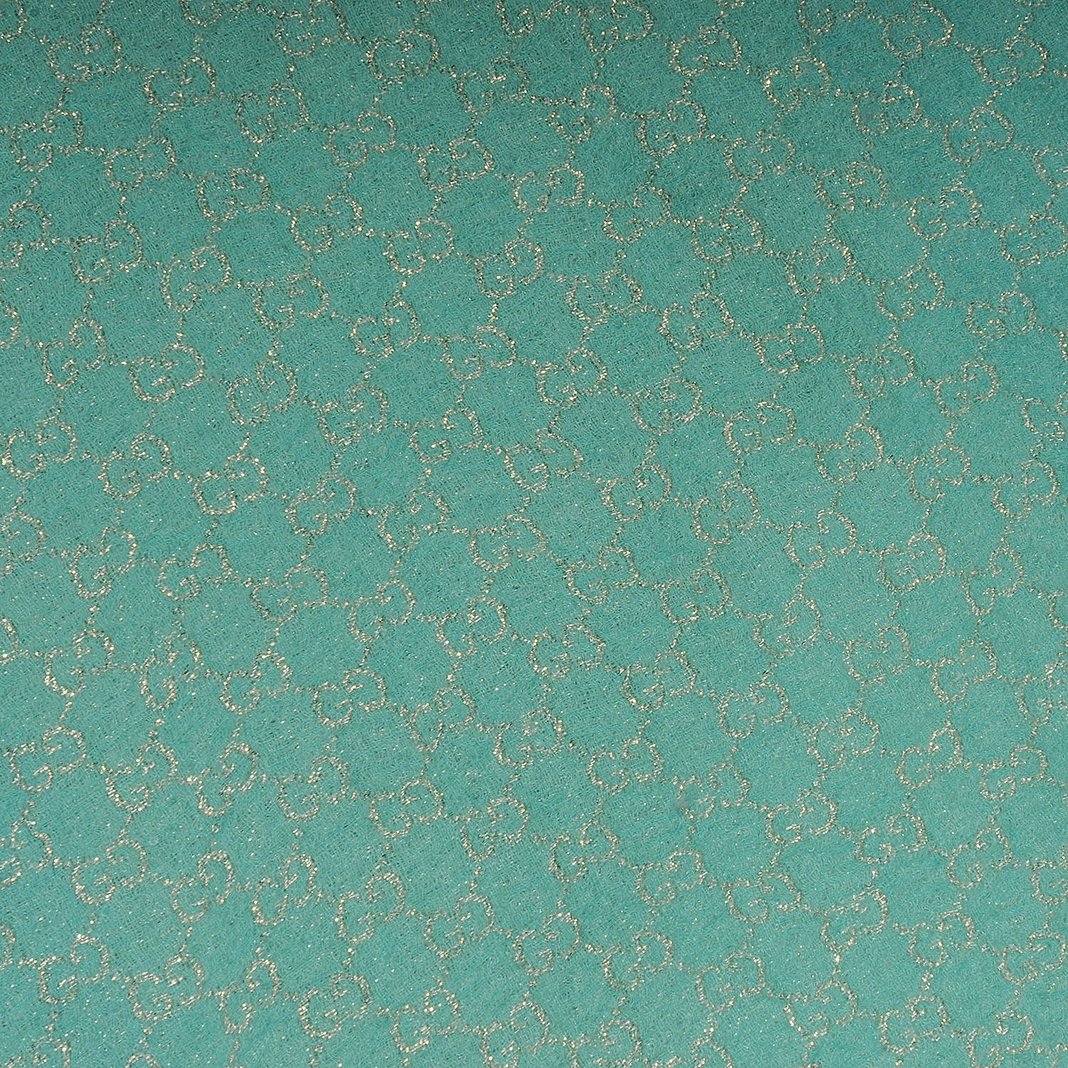Gucci Wool Silk Jacquard Monogram Fringe Scarf Aqua Gold 4 of 6