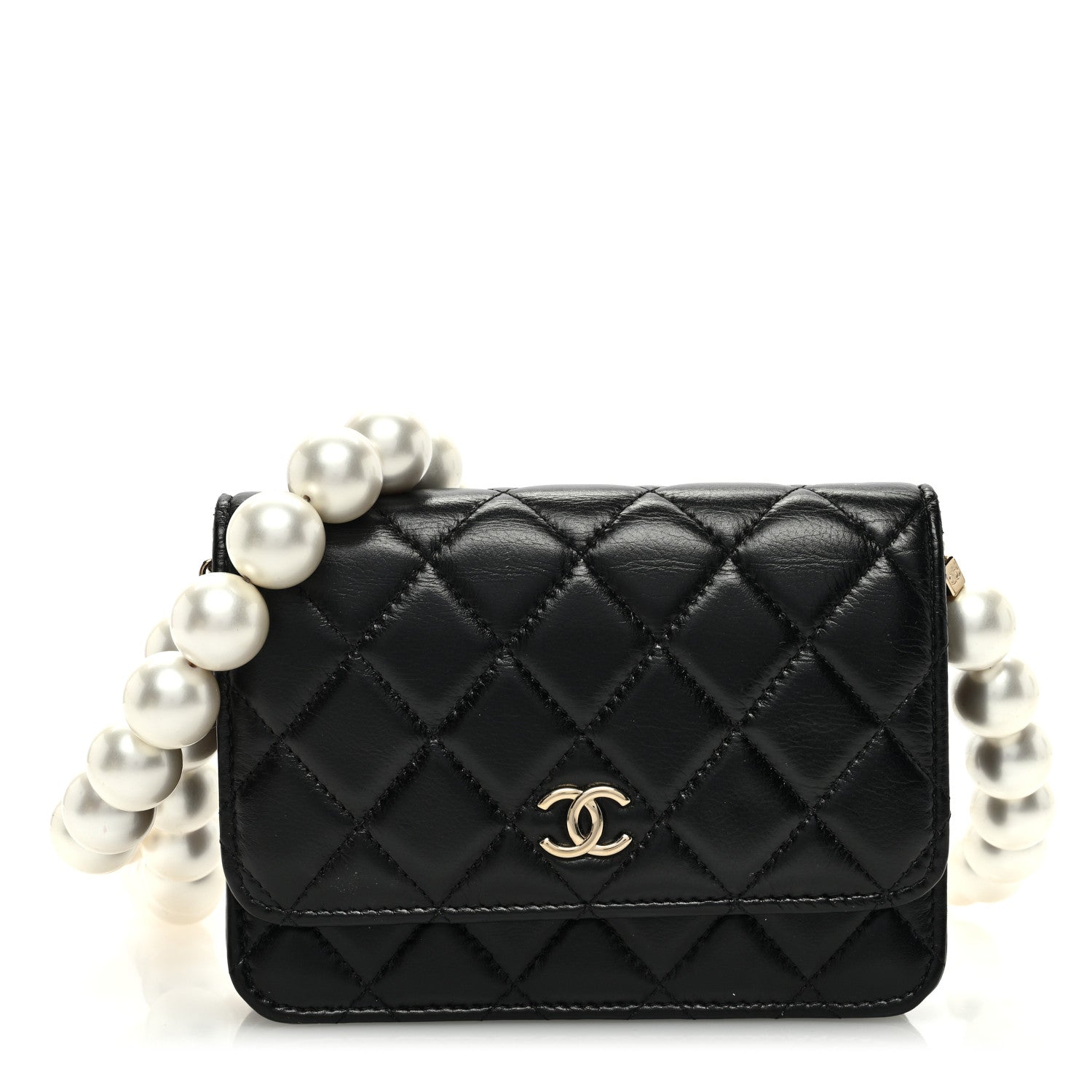 Chanel Calfskin Quilted Mini Maxi Pearls Wallet On Chain WOC Black 1 of 10