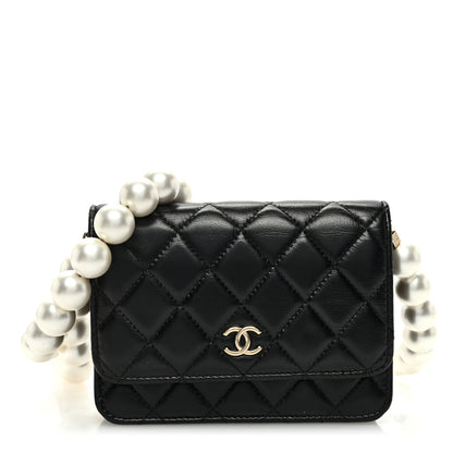 Chanel Calfskin Quilted Mini Maxi Pearls Wallet On Chain WOC Black 1 of 10