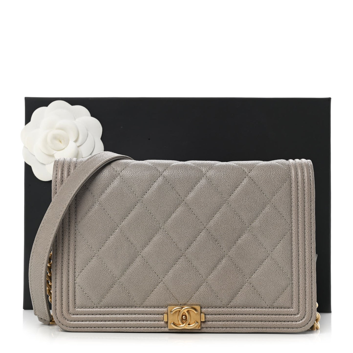 Caviar Quilted Boy Wallet On Chain WOC Grey