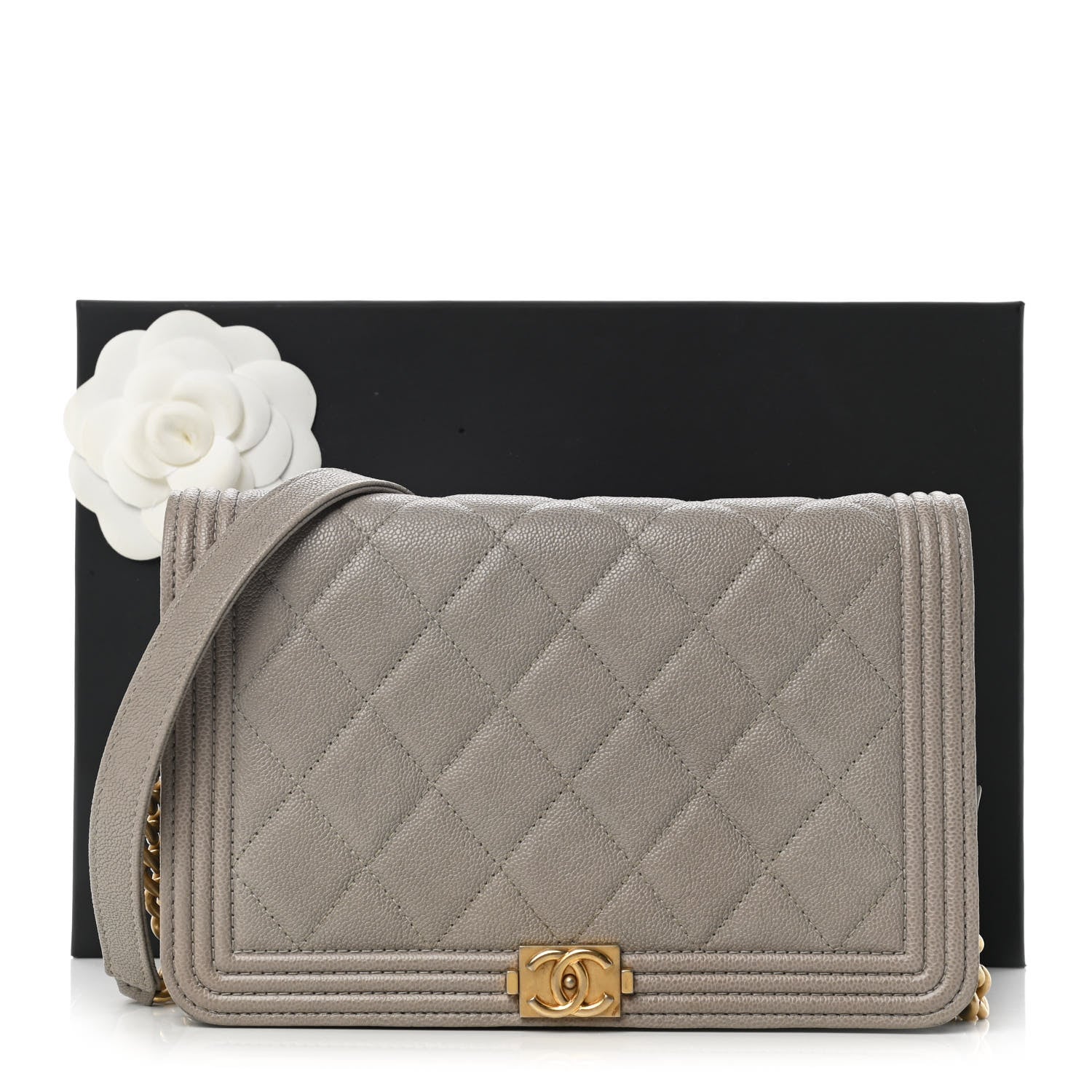 Chanel Caviar Quilted Boy Wallet On Chain WOC Grey 12 of 12