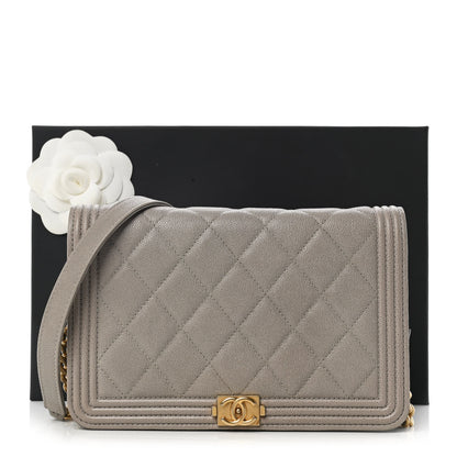 Chanel Caviar Quilted Boy Wallet On Chain WOC Grey 12 of 12