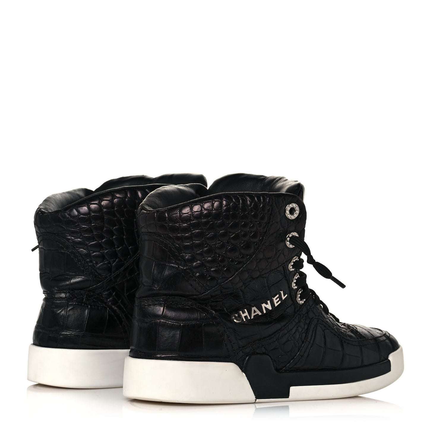 Calfskin Crocodile Embossed Cocodile High Top Sneakers 39 Black