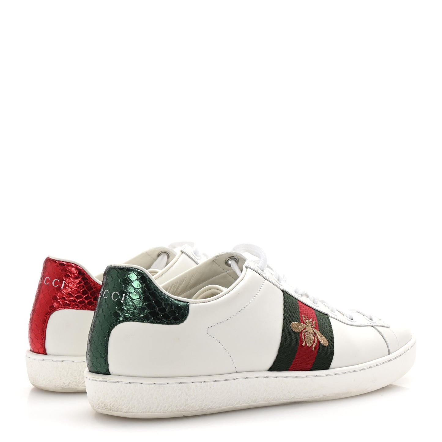 Calfskin Ayers Bee Embroidered Womens Ace Sneakers 36.5 White Green