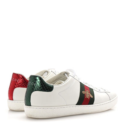 Gucci Calfskin Ayers Bee Embroidered Womens Ace Sneakers 36.5 White Green 5 of 10