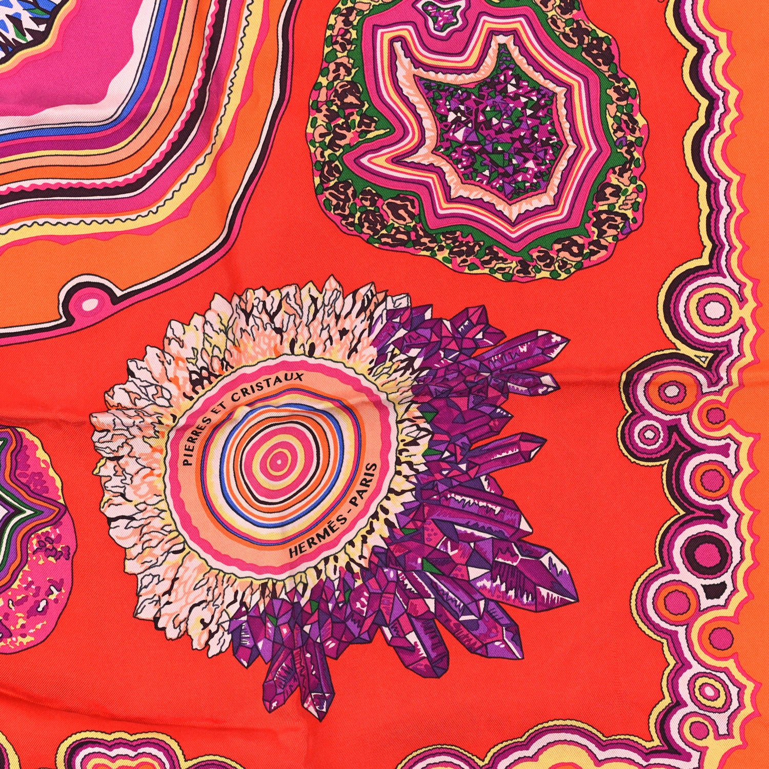 Hermes Silk Pierres Et Cristaux Scarf 90 Orange Rouge Multicolor 2 of 3