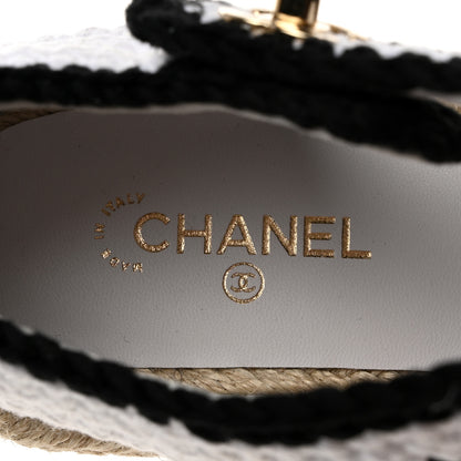 Chanel Braided Knit Cap Toe CC Ankle Strap Espadrilles 39 White Black 6 of 9