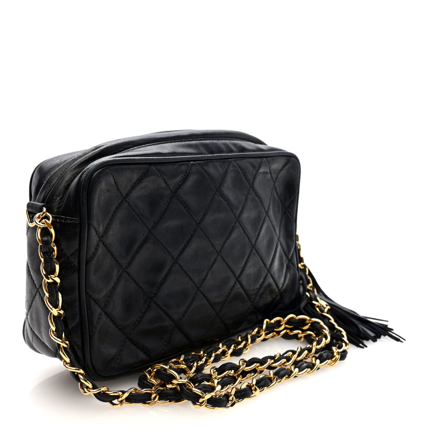 Lambskin Quilted CC Tassel Camera Case Black