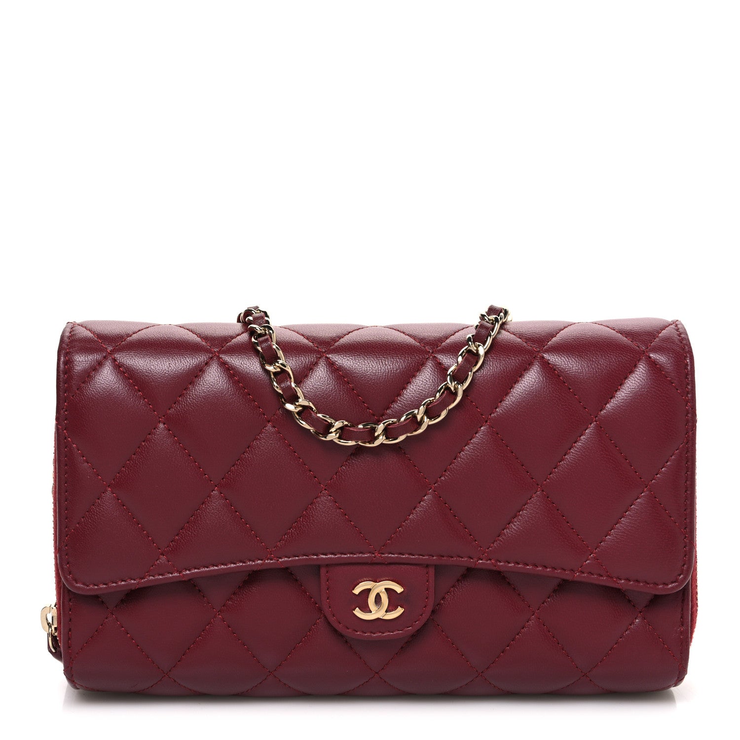 Chanel Lambskin Quilted Phone Holder Wallet on Removable Chain Burgundy 1 of 14