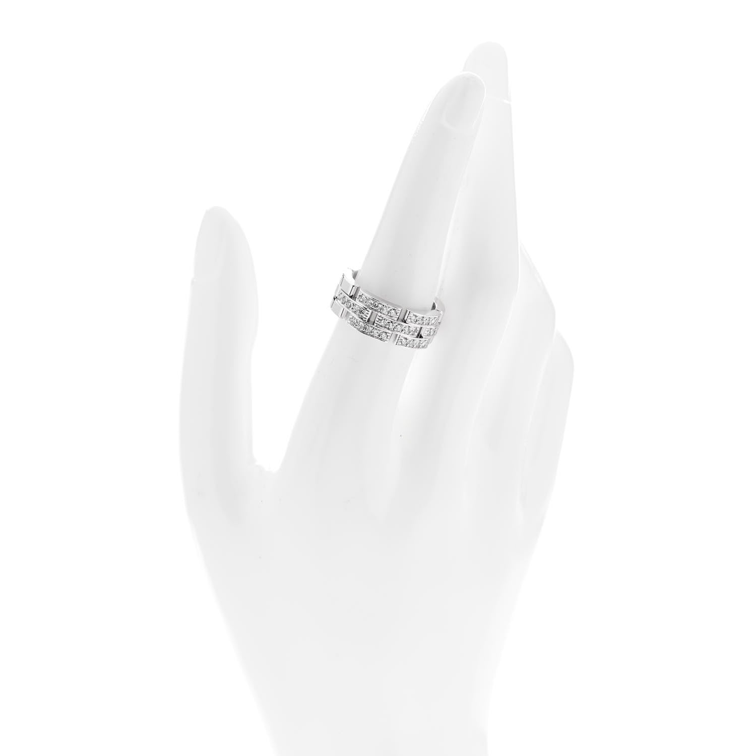 Cartier 18K White Gold Diamond Maillon Panthere 3 Half Rows Paved Ring 57 8 2 of 4