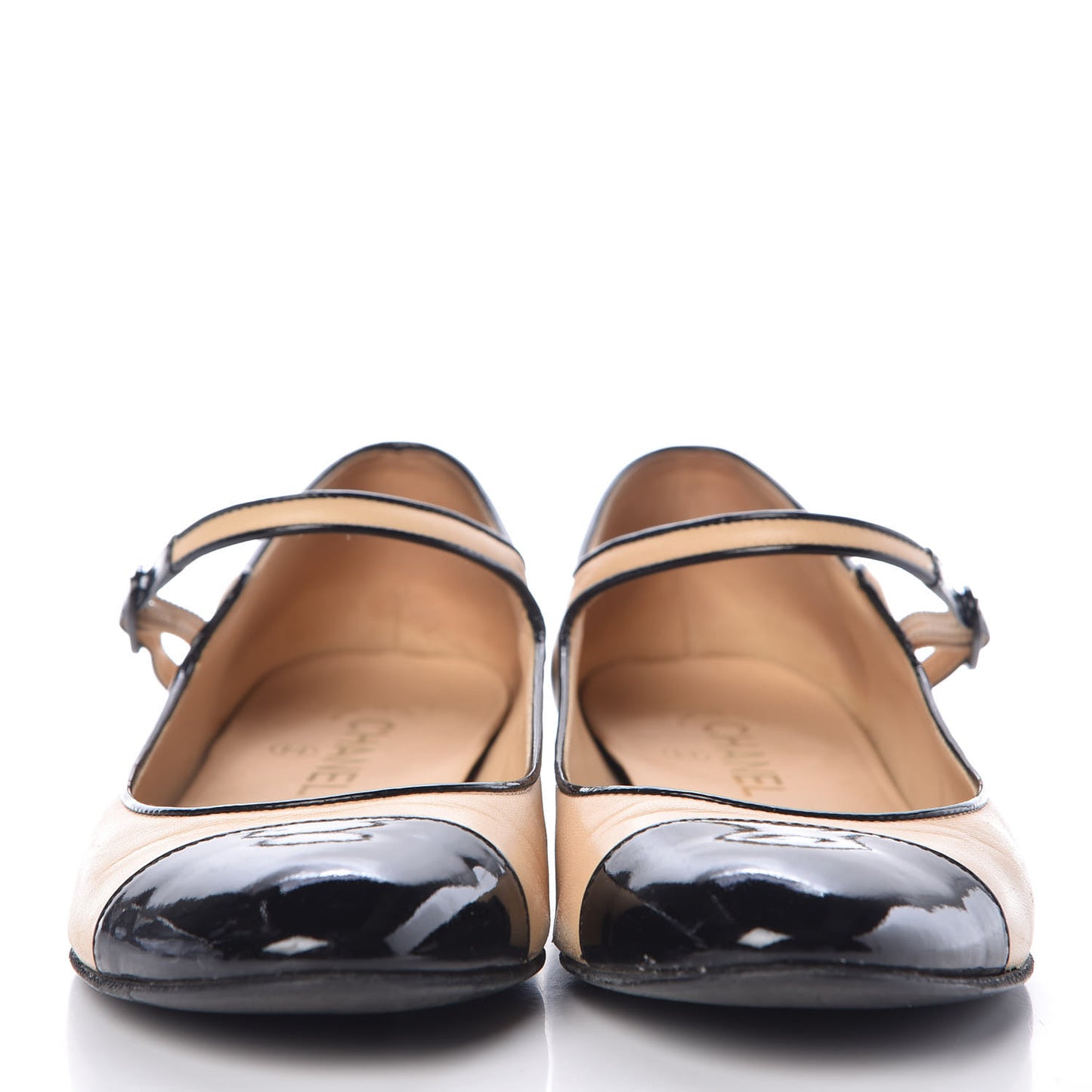 Lambskin Cap Toe Flats 38 Beige Black