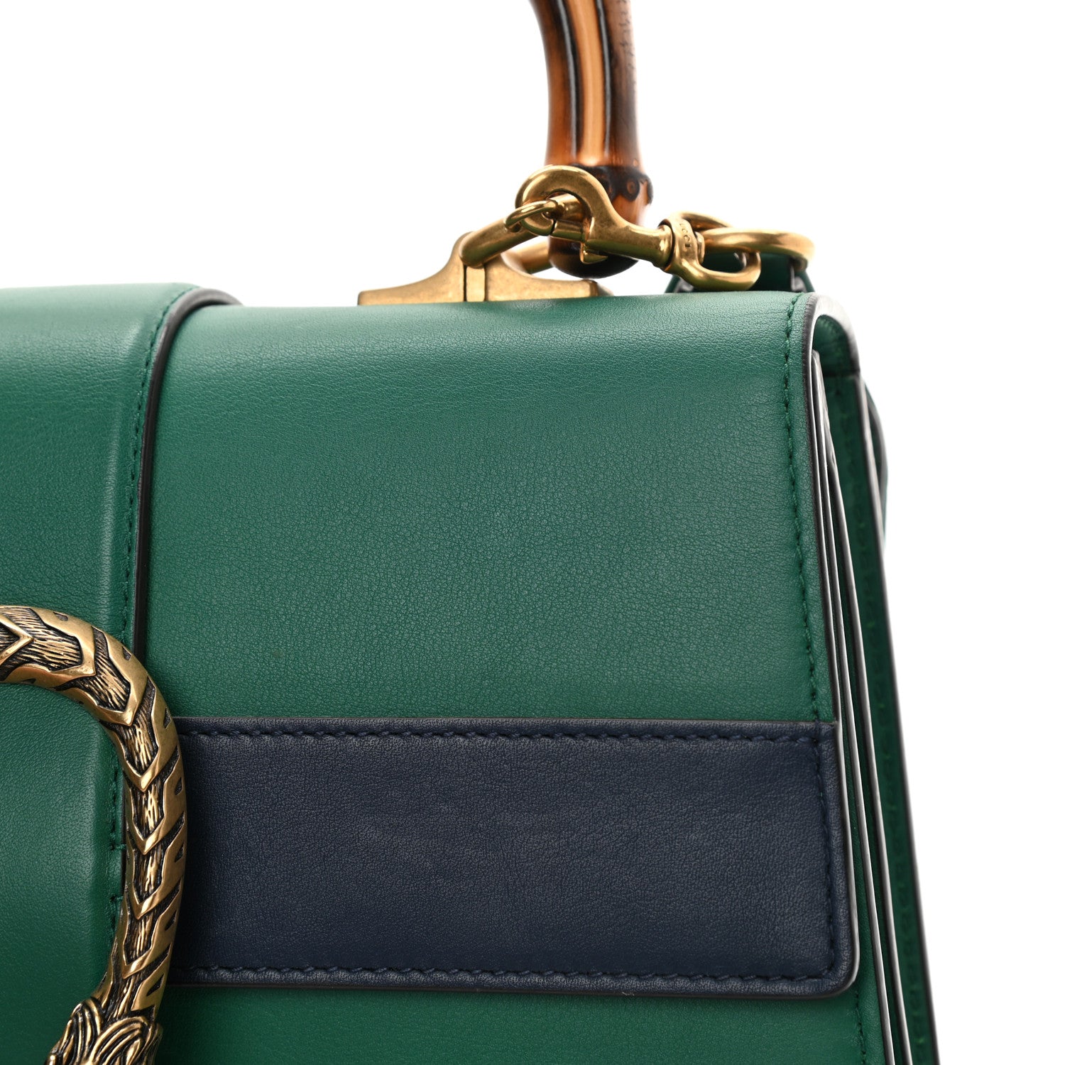 Gucci Moon Calfskin Web Medium Dionysus Bamboo Top Handle Bag Emerald Blue Hibiscus Red 16 of 19