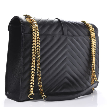 Saint Laurent Grain De Poudre Matelasse Chevron Large Monogram Satchel Black 3 of 12