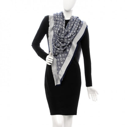 Louis Vuitton Silk Wool Monogram Denim Shawl Blue 2 of 5