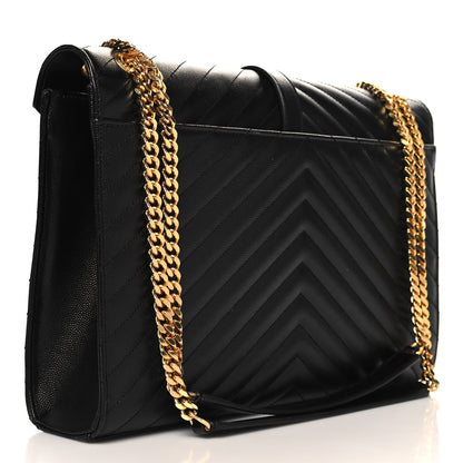 Saint Laurent Grain De Poudre Matelasse Chevron Large Monogram Satchel Black 3 of 9