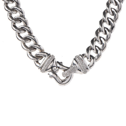 David Yurman Sterling Silver Diamond Buckle Chain Necklace 4 of 6
