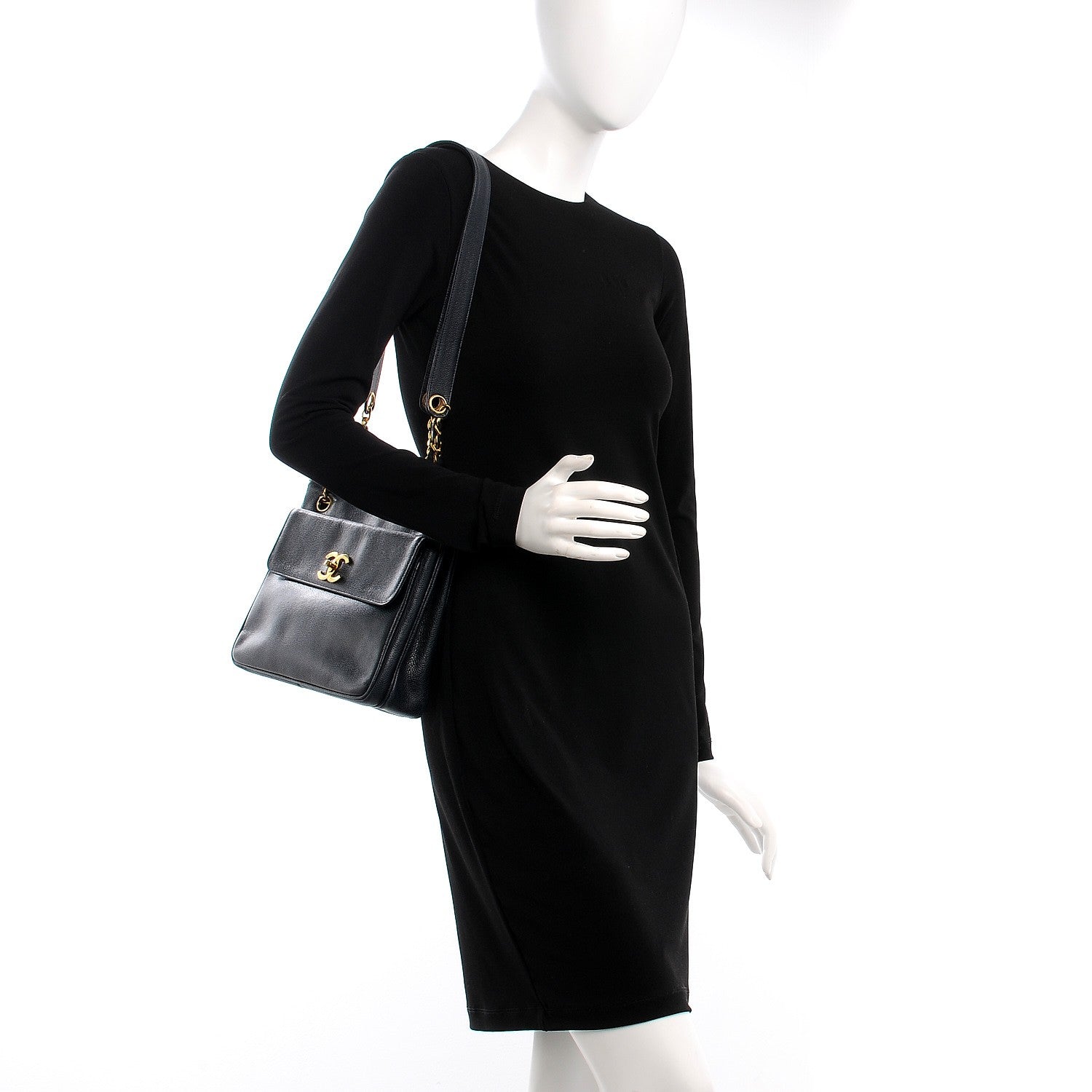 Chanel Caviar Flap Shoulder Bag Navy Blue 2 of 16
