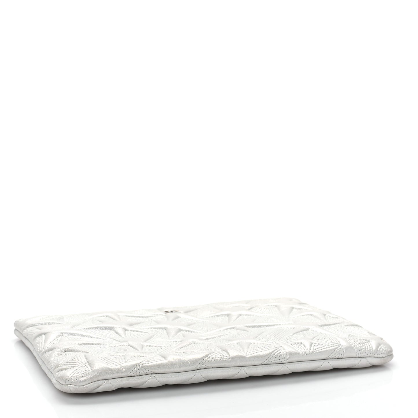 Metallic Lambskin Star Embossed Medium Cosmetic Pouch Light Silver