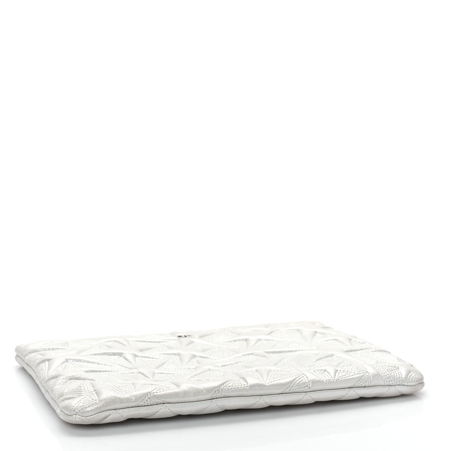 Chanel Metallic Lambskin Star Embossed Medium Cosmetic Pouch Light Silver 4 of 9