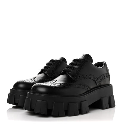 Prada Spazzolato Rois Brogue Monolith 55mm Derby Loafers 37.5 Black 3 of 7