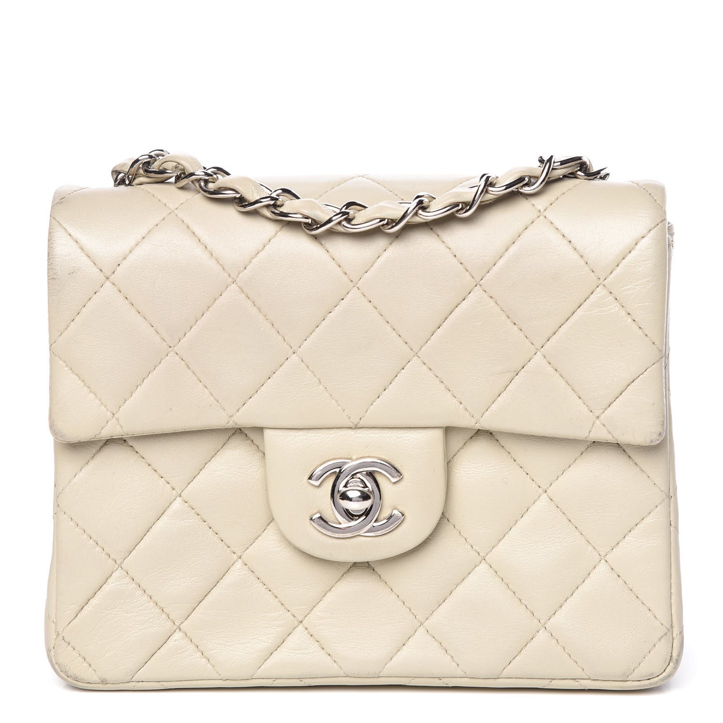 Lambskin Quilted Mini Square Flap Grey