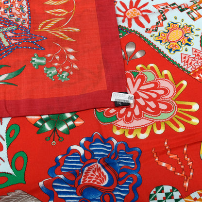 Hermes Cashmere Silk En Attendant Ulysse Shawl 140 Rouge Vert Multicolore 4 of 6