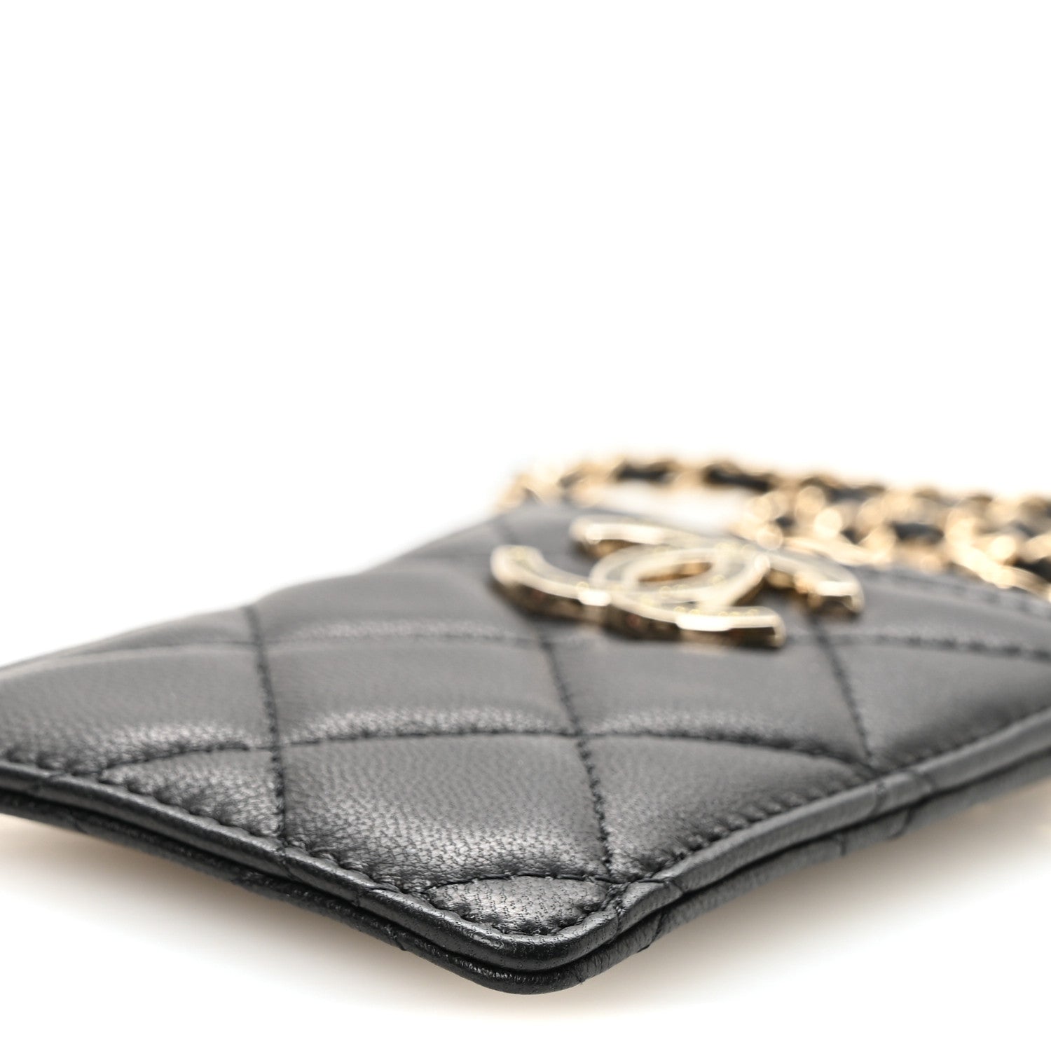 Chanel Lambskin Quilted Glitter Card Holder On Chain Black 10 of 10