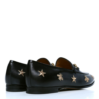 Gucci Goatskin Bee Star Embroidered Womens Jordaan Loafers 40 Black 3 of 4