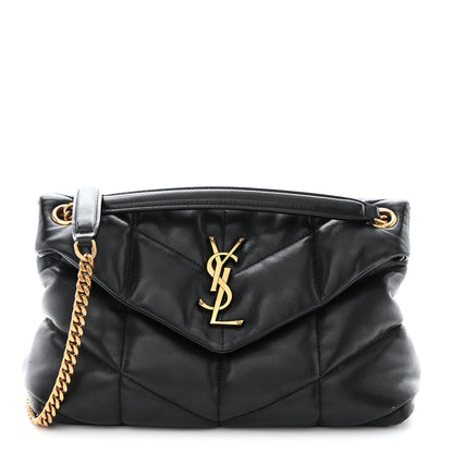 Saint Laurent Lambskin Quilted Small Loulou Puffer Monogram Chain Satchel Black 1 of 10