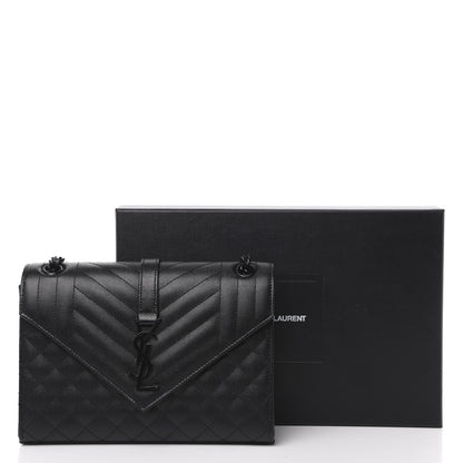 Saint Laurent Grain De Poudre Textured Mixed Matelasse Triquilt Medium Monogram Satchel Black 11 of 11