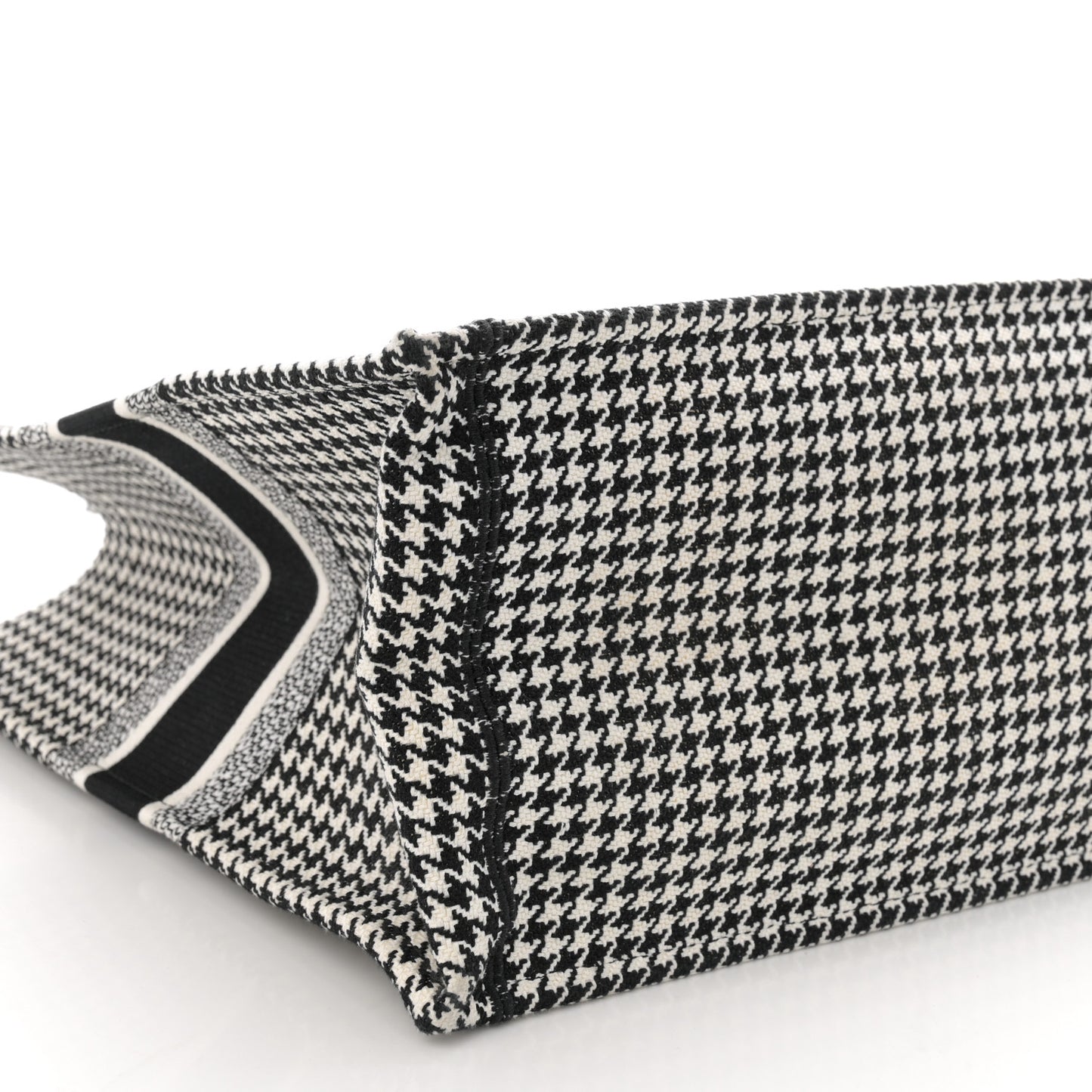 Canvas Houndstooth Embroidered Large Book Tote Black White