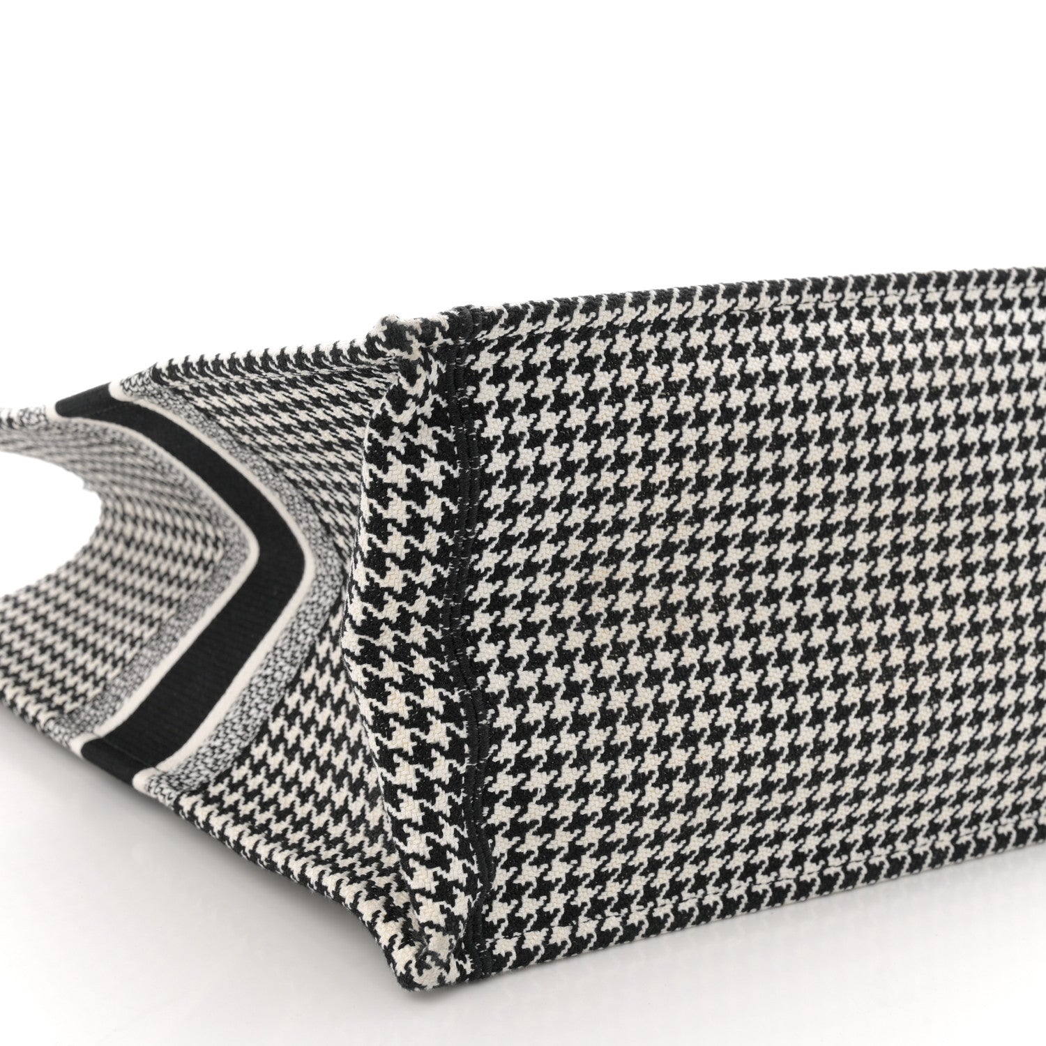 Christian Dior Canvas Houndstooth Embroidered Large Book Tote Black White 9 of 12